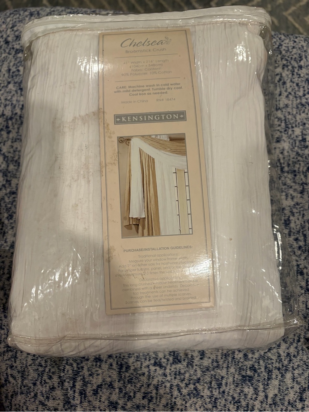 Kensington Chelsea Broomstick Crush White Crinkle Scarf Valance